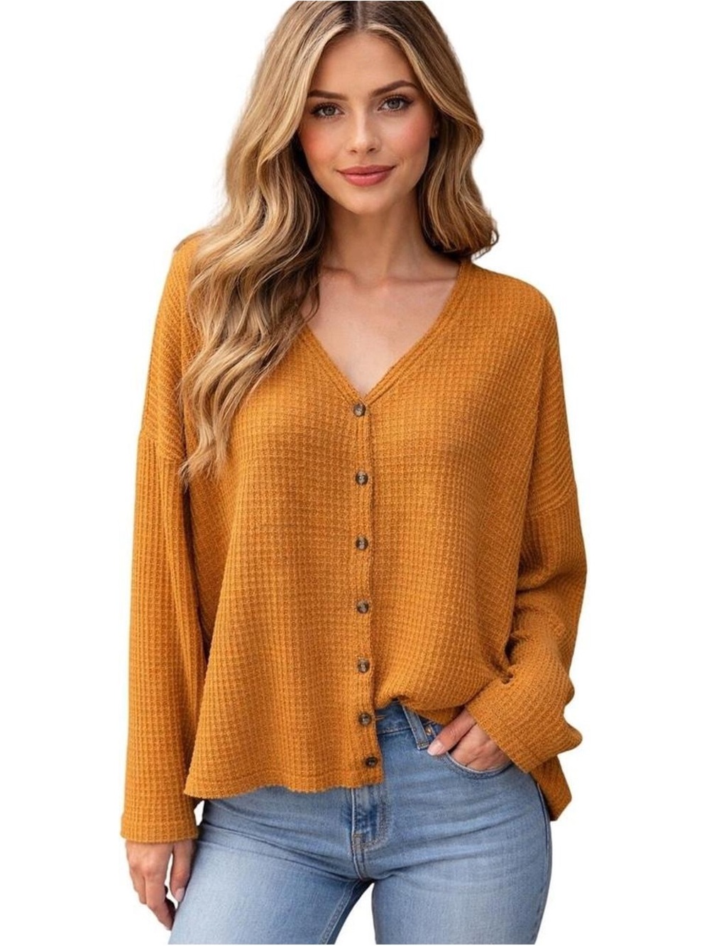 Anthropologie Waffle-Knit Button-Front Top
